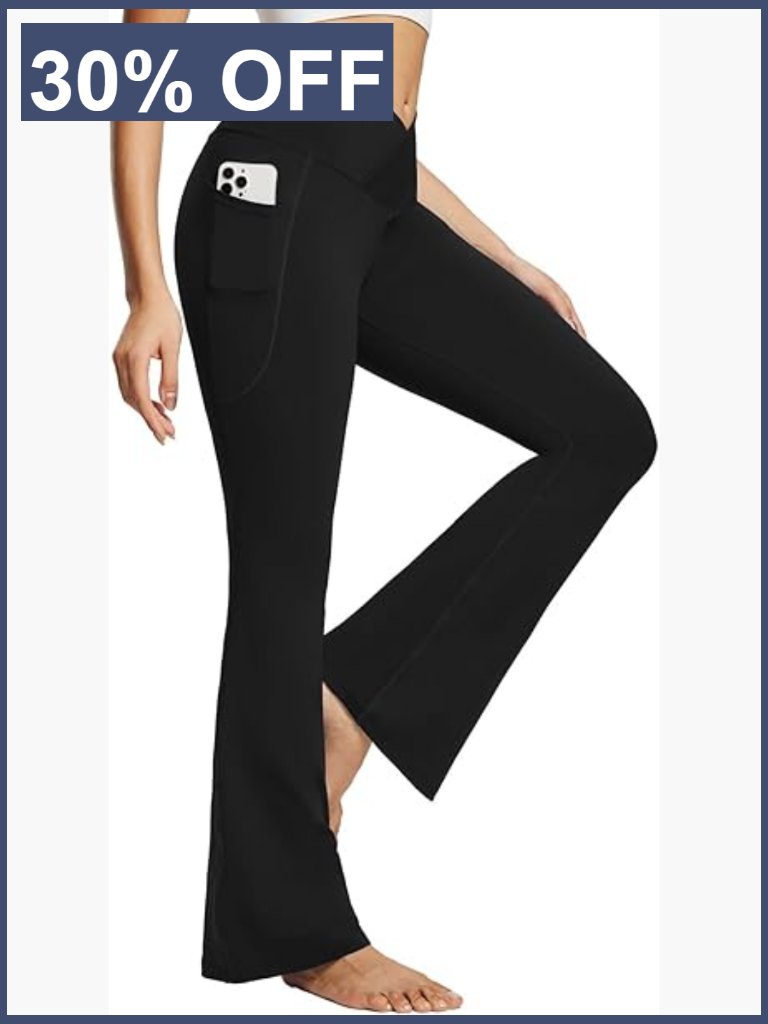 High Rise Flare Leggings With Pockets Yoga Pants Workout Gym